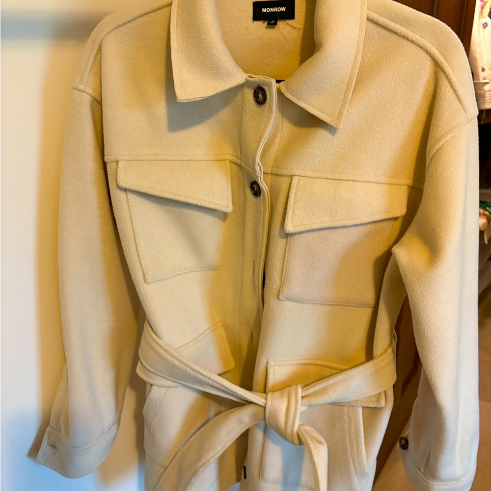 Monrow Women's Cream Fleece Utility Jacket
